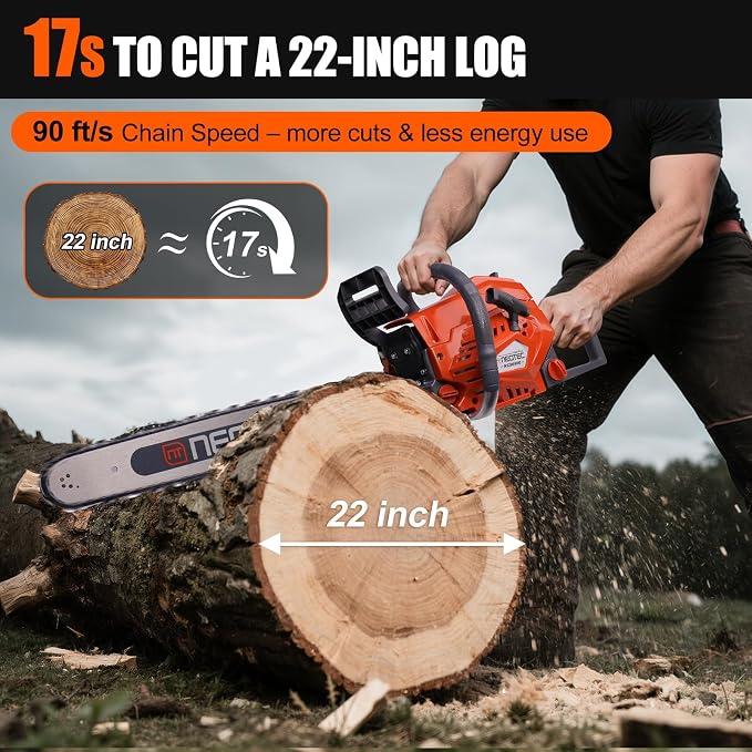 68CC Gas Powered Chainsaw 22 24 Inch Bar Chainsaws 2-Cycle Cordless Handheld Petrol Gasoline Chain Saw for Tree Felling Forestry Logging Backyard Storm Wood Cutting