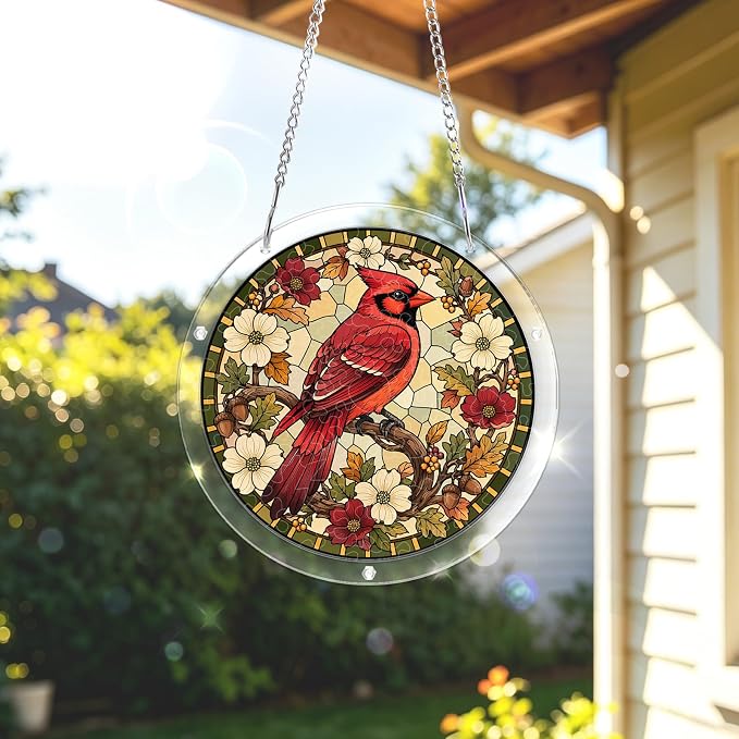 Acrylic Puzzle Suncatcher, Sun Catchers Puzzle for Window Hanging | 7.4 Inch Northern Cardinal DIY Suncatcher Puzzle Gifts for Adults, Women, Men, Wife, Mom, Birds Lover, Home & Garden Decor