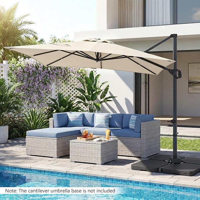 Tangkula 11 x 9 FT Patio Umbrella, Large Offset Cantilever Outdoor Umbrella with Aluminum Pole, 360 Degree Rotation, Tilt Adjustment, 8 Sturdy Ribs, Air Vent & Cross Base for Backyard Pool Garden Deck (Beige, 11x9 FT)