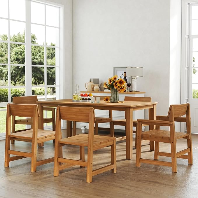 Jocoevol 9 Piece Patio Dining Set for 8 HIPS Outdoor Table and Chairs All-Weather Patio Furniture Set with Umbrella Hole for Backyard Poolside Garden, Wooden Color
