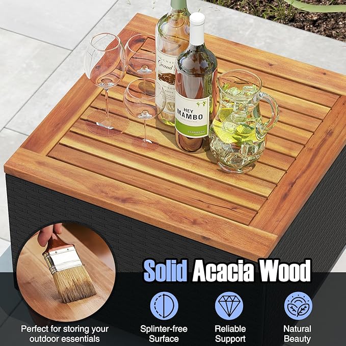 HAPPYGRILL 3 Pieces Patio Conversation Set with Storage Coffee Table, PE Rattan Wicker Sofa Set with Cushions, Acacia Wood Outdoor Furniture for Balcony Backyard Porch Garden