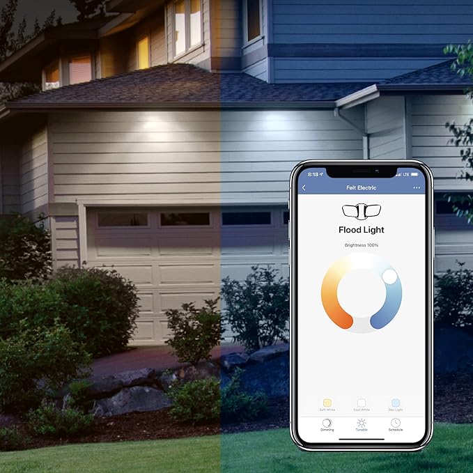 Feit Electric Smart Outdoor Flood Lights with Motion Sensor, 28W LED WiFi Security Light with Dusk to Dawn Compatible with Alexa and Hey Google, Tunable White, 2 Head, Hardwired, S9DFL/CCT/MOT/WH/AG