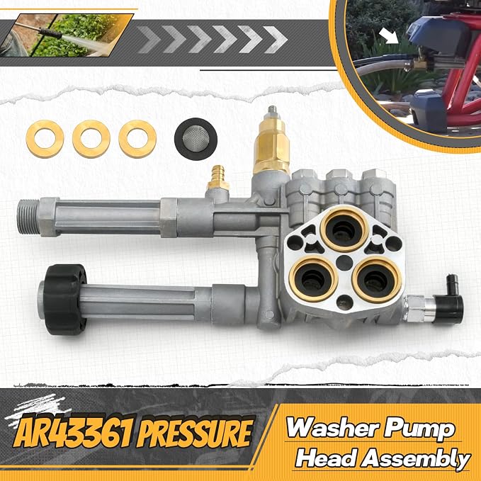 AR43361 Pressure Washer Pump Head 43361 Compatible with SRMW2.3G28 SRMW2.4G28 Pumps for Annovi Reverberi Toro Troy Bilt with Unloader and Relief Valve