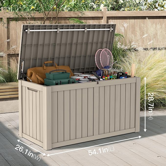 Mars Villa 150 Gallon Outdoor Storage Box, Resin Deck Box Waterproof for Patio Furniture Cushions, Pool Supplies, Gardening Tools, Weatherproof and UV Resistant, Grey
