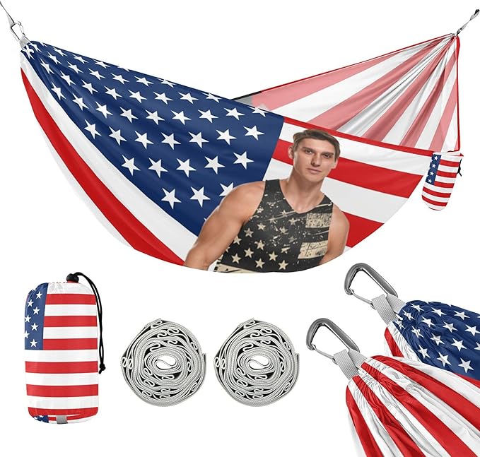 USA Flag Custom Camping Hammocks with Tree Straps Backyard Hammock for Outside Patio Backyard Poolside