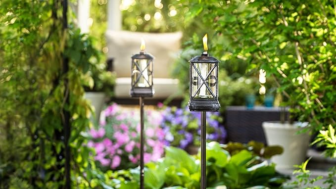 TIKI Brand 1117084 Square Beacon Torch, Metal Outdoor Torch, Decorative Lighting for Patio Lawn Backyard Garden, Metal/Black, 65 in