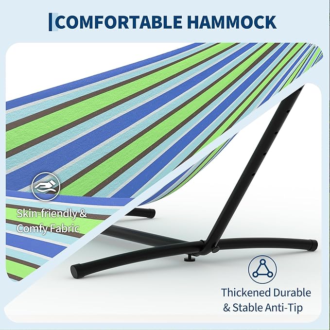 2 Person Hammocks with Stand for Outside, Double Hammocks Portable Space Saving Heavy-Duty Steel Stand for Indoor Outdoor Patio with Carrying Bag, 450 lbs Capacity