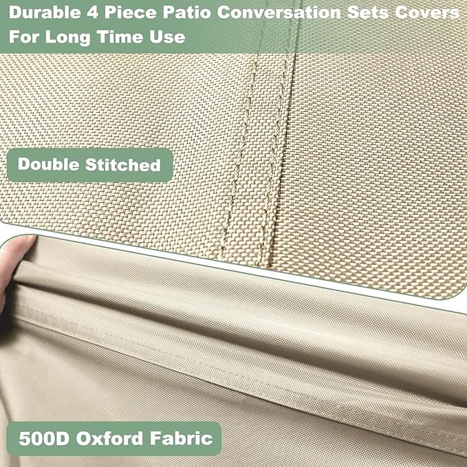 Gasadar Outdoor Furniture Cover Waterproof, Patio Furniture Set Covers for Patio Loveseat, Chair and Coffee Table, 600D Heavy Duty, Beige & Brown