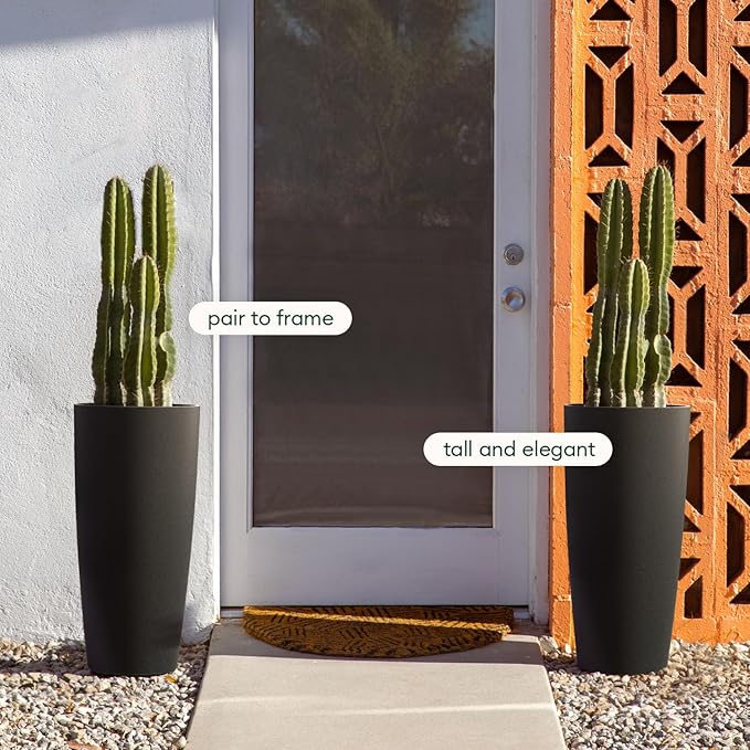 Veradek Mason Series Vega Planter - Round Tall Planter for Indoor or Outdoor Porch/Patio | Made from Plastic-Stone Composite with Drainage Holes | Modern Décor for, Flowers, Interior Plants