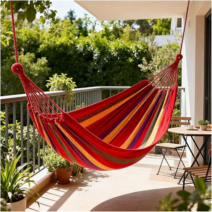 Double Hammock 2 Person Canvas Cotton with Tree Straps for Patio Garden Backyard Outdoor and Indoor (Red, Blue)(Blue240X80cm)
