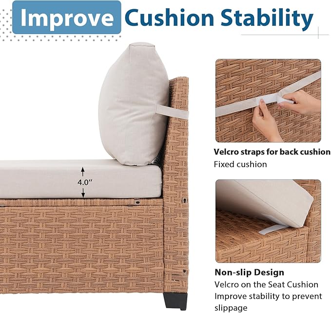 JOIVI 6-Piece Outdoor Sectional Patio Furniture Set, All-Weather Wicker Conversation Sectional with 8” Wide Armrests & 4” Cushions, Modular L-Shaped Sofa for Backyard, Garden & Porch, Beige