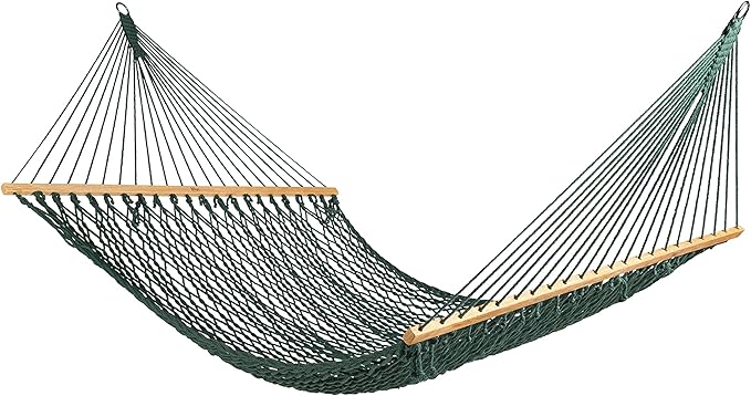 Bliss Hammocks BH-410GR 60in Wide Cotton Rope Hammock, Indoor Outdoor Poolside Patio Backyard Hammock, Includes Chains & Hooks, Eco Friendly Polyester, Hardwood Spreader, 450 Pound Capacity, Green