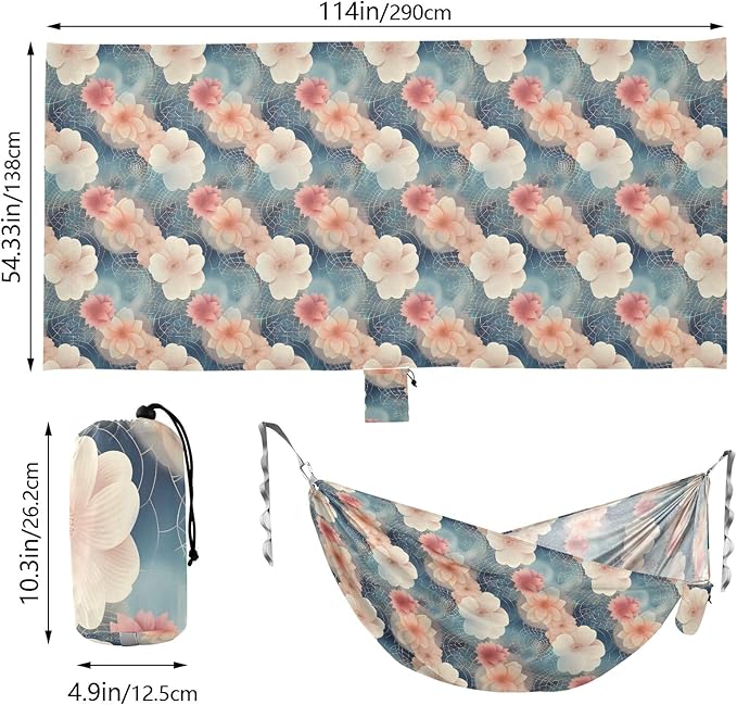Camping Hammock Outdoor Hammocks for Outside Flowers Geometric Patterns Beach Trees Portable Lightweight with Pockets Tree Straps Indoor Small