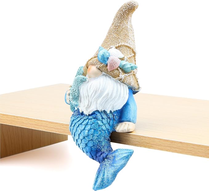 Mermaid Garden gnome Statue Outdoor Decor, Beach Decor for Outside Indoor | Mermaid Gnomes Figurine for Garden decor, Beach Gnomes for Patio Lawn Yard Porch Shelf Bookshelf Edge Table Windowsill