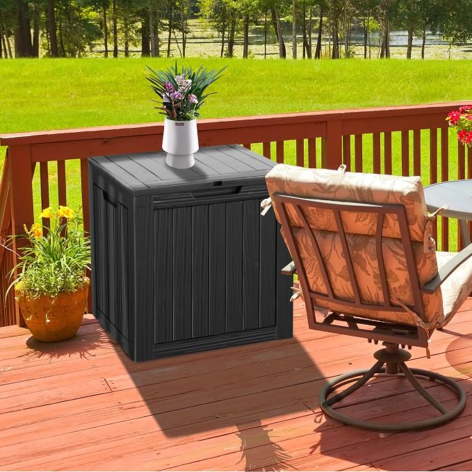 30 Gallon Waterproof Deck Box, Lockable Resin Storage Box for Patio Furniture Cushions Garden Tools and Outdoor Delivery Storage (Black)