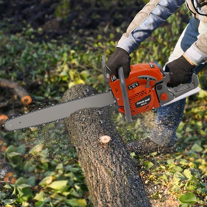 22-Inch Gas Chainsaw, 60CC 2800W 2-Stroke Gasoline Powered Chain Saw 10000RPM High Speed Handheld Cordless Petrol Chain Saw with 18.6OZ Fuel Tank, Single Cylinder Air-Cooled Chainsaw for Wood Cutting