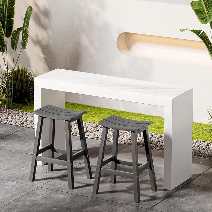 Stoog All-Weather Bar Stools Set of 4, 28" Outdoor Barstools with 400 lbs Capacity, Easy to Clean Low Maintenance HIPS Furniture, for Bar, Kitchen Counter & Patio, Grey