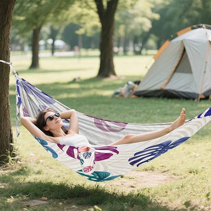 Hammocks for Outside Tropical Monstera Leaves Camping Hammock Portable Hammocks with Tree Straps and Carry Bag Camping Accessories for Hiking Beach Outdoor