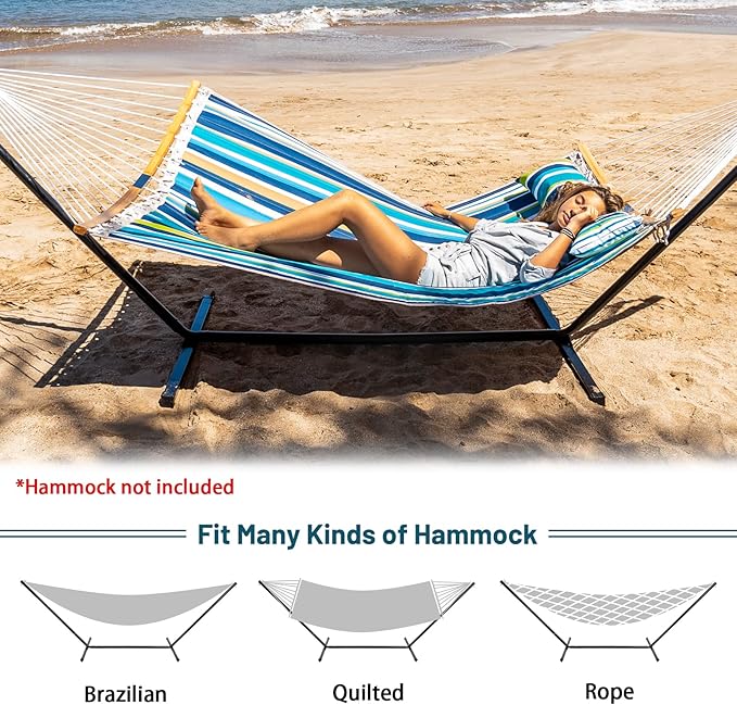 SUPERJARE 12 FT Hammock Stand Only, 450 lbs Capacity Heavy Duty Steel Hammock Stand, Portable Carrying Bag, 2 Person, Rust-Resistant Finish, Perfect for Patio, Camping, Indoor, Outdoor - Black