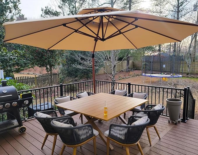 PURPLE LEAF 13ft Patio Umbrella Outdoor Round Umbrellas Large Cantilever Umbrella Windproof Offset Umbrellas Heavy Duty Sun Umbrella for Garden Deck Pool Patio, Beige