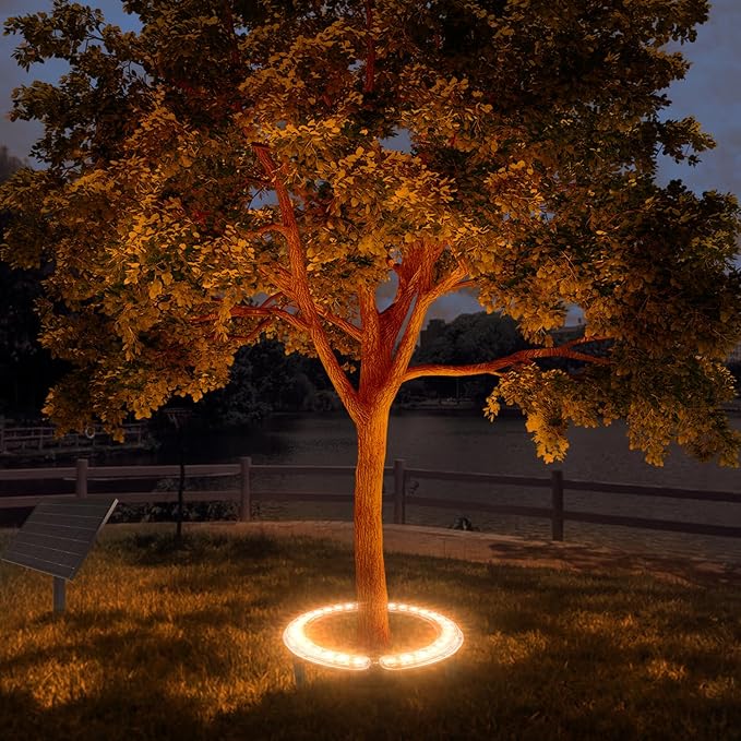 Solar Light Up Palm Tree Outdoor,Warm Light Super Bright 32 LED 5 V 12000mAh Landscape Spotlights for Big Tree&Palm Tree Lighting Christmas FloodLights Home Garden Christmas Party Outdoor