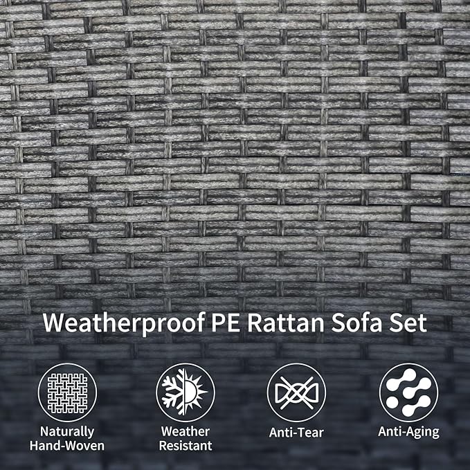 SHGJ&SOFT 3 Piece Patio Furniture Set, 2 Outdoor Swivel Rocking Chairs with Side Table, Wicker Glider Chairs, All-Weather Rattan Bistro Set for Porch, Deck, Pool (Blue, Grey Full-Weave Rattan)