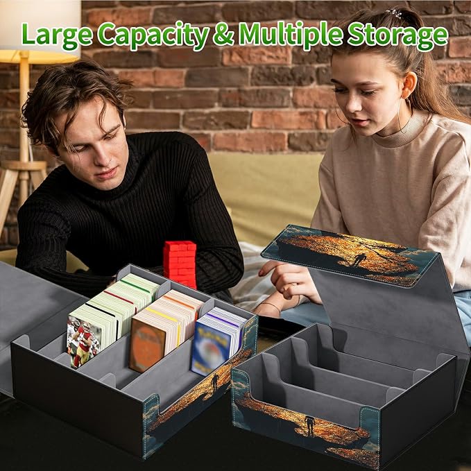 Large Card Deck Box for MTG, Fits 1200+ Sleeved Cards, PU Leather Storage Case with Strong Magnetic Closure, Multiple Colors Available for TCG CCG Baseball Card Collections, Cloud Stone Man