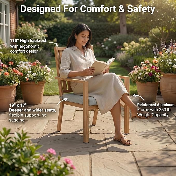 RoyalCraft Aluminum Outdoor Patio Chairs Set of 4, Outdoor Chairs with Waterproof Cushions, Outdoor Dining Chairs with Armrests, Metal Patio Furniture Set for Porch, Balcony, Deck, Backyard, Brown