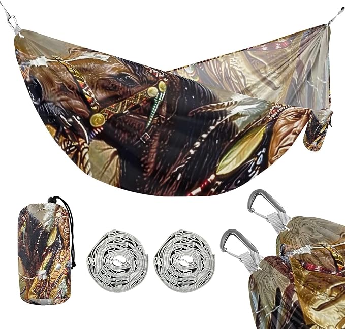 FRMG Native American Indian Camping Hammock 500 lbs Capacity Portable Hammocks with Tree Straps & Attached Carry Bag, Camping Essentials Gear 2014085a