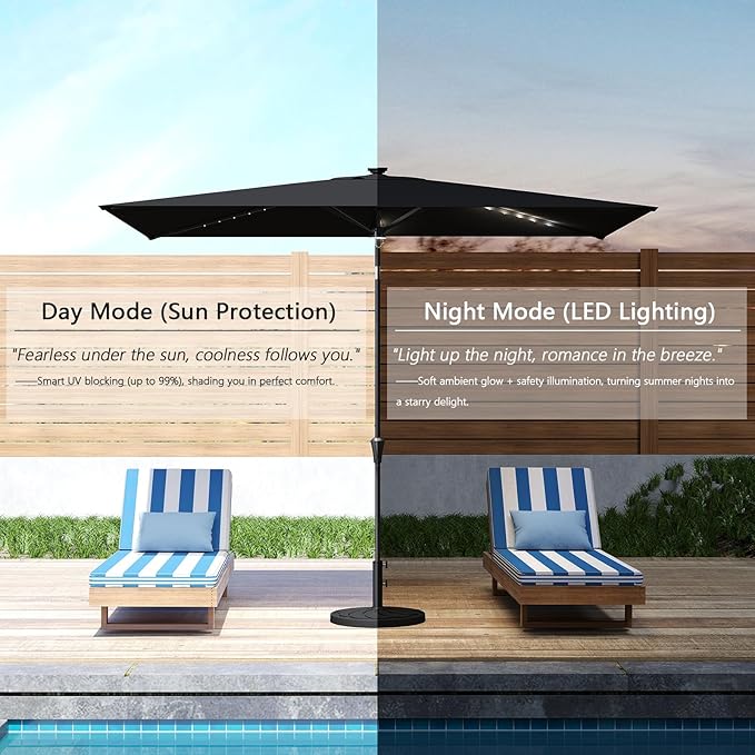 C-Hopetree Rectangular Outdoor Patio Market Umbrella with Solar LED Lights 6.5 x 10 ft