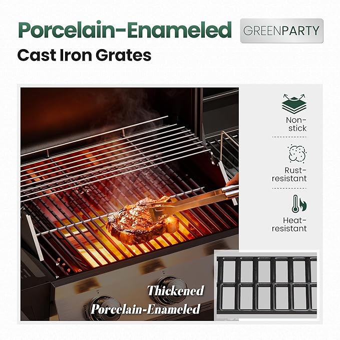 3-Burner Gas and Charcoal Grill Combo with Offset Smoker, 30,000 BTU Dual Fuel Grill, 839 Sq. In. Cooking Area BBQ Grill, Ideal for Outdoor Cooking Patio Backyard Balcony