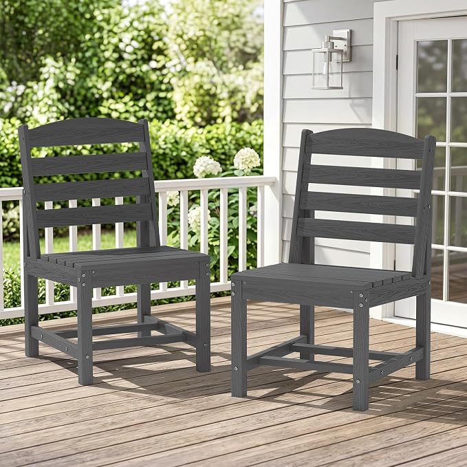 KINGYES Patio Armless Dinning Chairs Set of 2, HDPE All-Weather Outdoor Patio Chairs for Garden Backyard, Gray