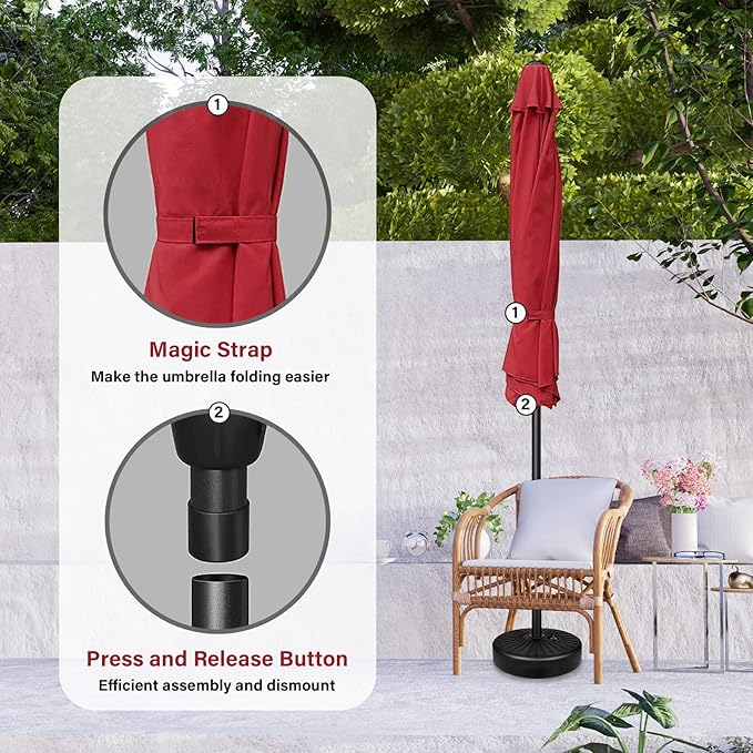 YSSOA 7.5' Patio Umbrella Outdoor Table Market Yard Umbrella with 6 Sturdy Ribs, Red