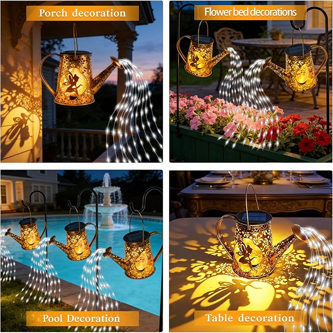 Solar Watering Can Lights, Fairy Gifts for Mothers Day Women Mom Grandma Birthday, Waterproof Outdoor Garden Decor Large Hanging Solar Lantern Fairy Lights for Patio Porch Flowerbed Pathway (White)