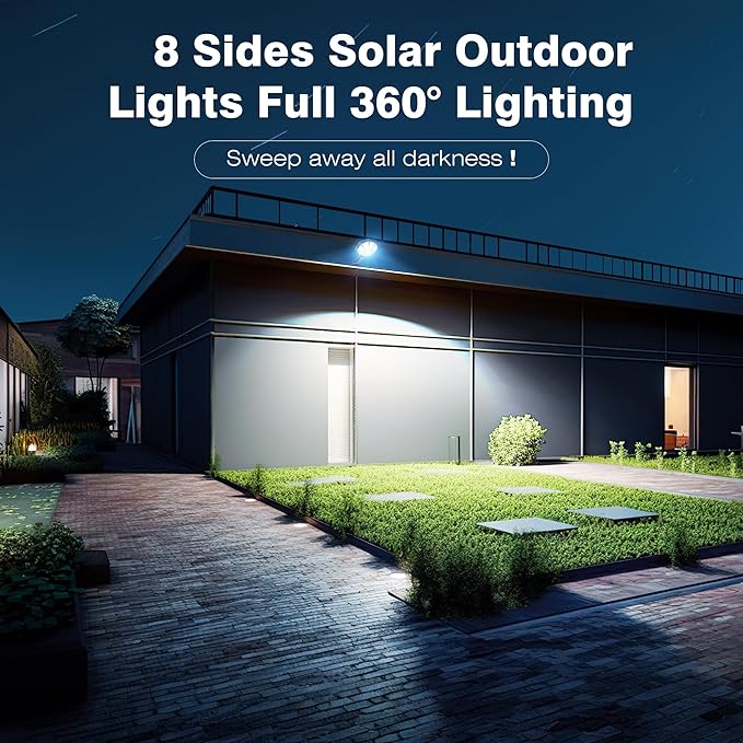 OKPRO Solar Lights Outdoor, 168LED 6500K Flood Light Dusk to Dawn, 8 Sides Solar Outdoor Lights with Motion Sensor, IP66 Waterproof Solar Street Lights Outdoor for Yard, Pools(2 Pack)