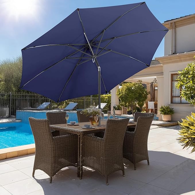 10ft Outdoor Patio Umbrella - Table Umbrella Waterproof UV Protection, Sombrillas de Patio with Push Button Tilt, Sun Umbrella for Pool, Porch, Garden, Deck, Backyard (Navy Blue)