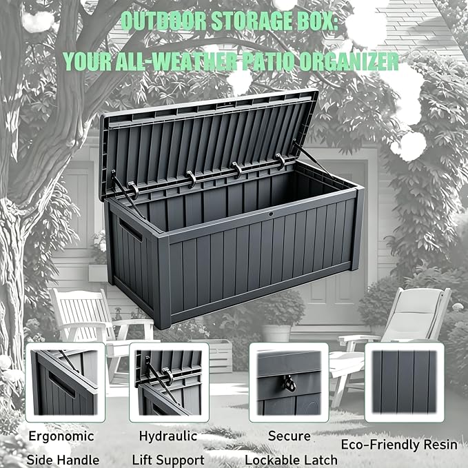 Outdoor Storage Solution with Deck Box Design, Multi-purpose Patio Furniture for Garden Tools, Shoe Storage & Cushions, Strong Storage Bins with Lids Style (darkgray)