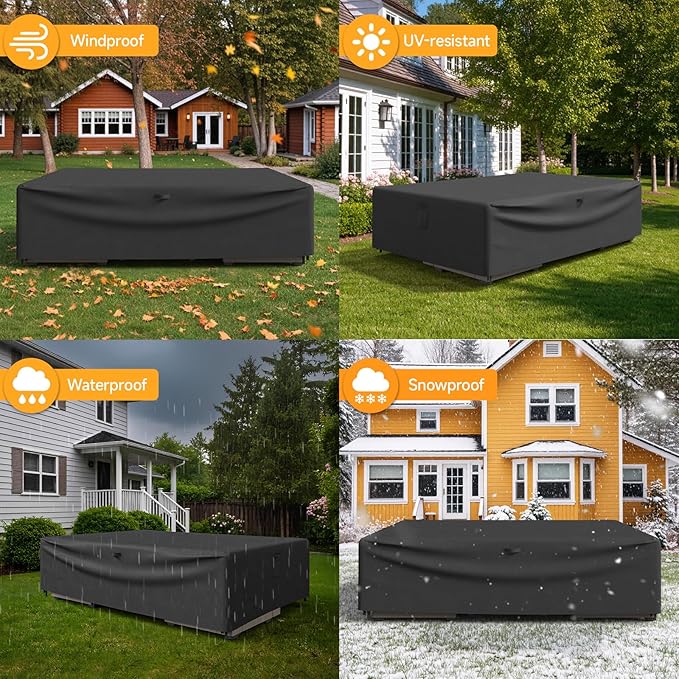 ONBRILL Patio Furniture Set Covers, 90 ×64 ×28 inch Outdoor Furniture Set Covers Waterproof, 600D Heavy Duty Oxford Patio Table Cover with Windproof Buckles for Patio Table and Chair Set, Black