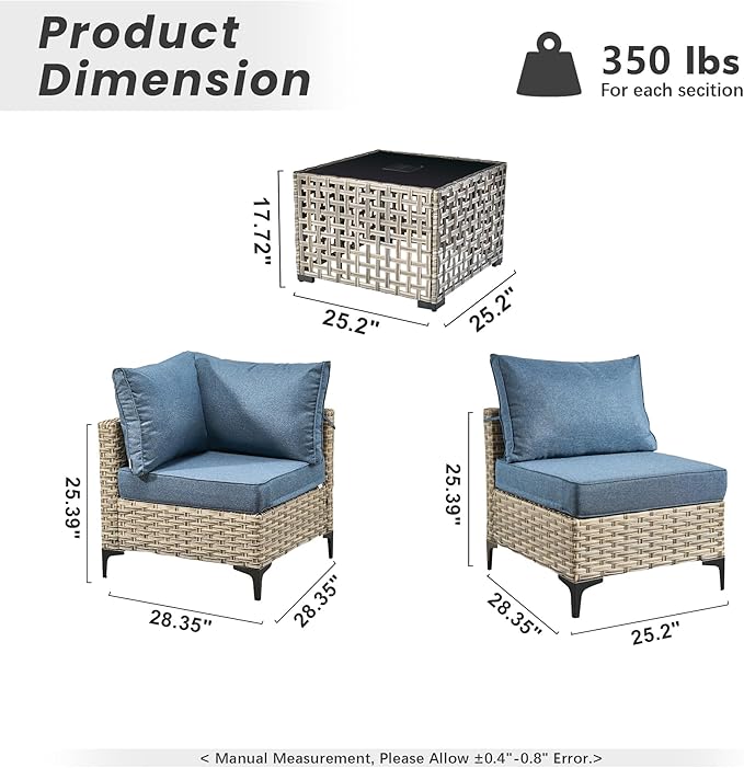 Outdoor Patio Furniture Sets,5 PCS Patio Conversation Set Outside Rattan Sectional Sofa with Coffee Table Fit Backyard Porch Garden Poolside Balcony