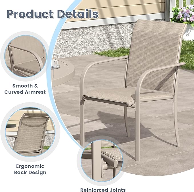 VICLLAX 11 Pieces Patio Outdoor Dining Set, 60" Round Metal Table with Umbrella Hole and 10 Stackable Textilene Chairs for Patio, Lawn, Garden, Porch, Sandshell