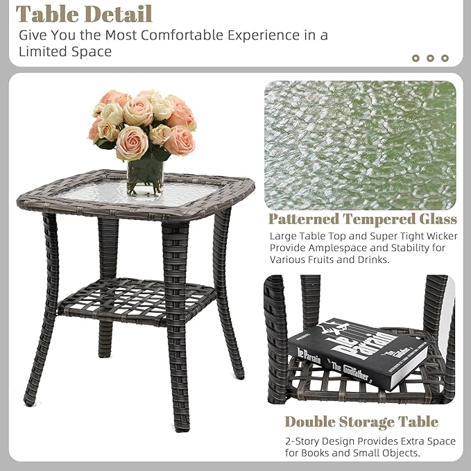 Patio Furniture Conversation Set with Ottomans, 6 Piece Wicker Patio Swivel Rocking Chairs with 360° Swivel Glider and Glass Coffee Table for Porch, Deck, Garden,Beige