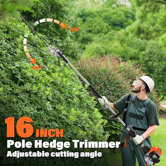 MAXLANDER 26cc Gas Weed Wacker, 4-in-1 Multi Garden Tools, String Trimmer 17", Pole Saw 8", Hedge Trimmer 16", and Brush Cutter Blade 10", with Rubber Handle & Shoulder Strap Included for Yard Care