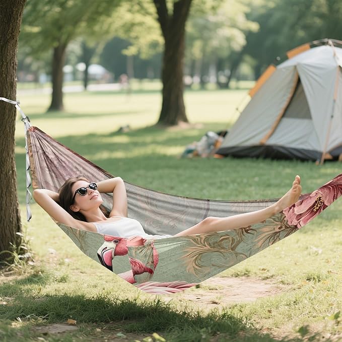 Retro Victorian-Style Flamingo Flat Design 330lb Capacity Outdoor Hammocks Rope Hammock for Indoor Outdoor Patio hamaca con soporte para adultos