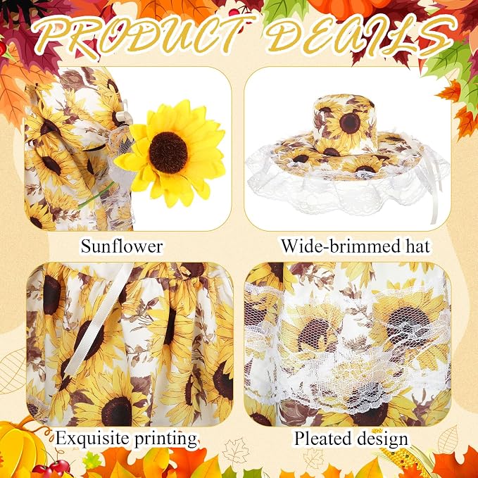 FuWeave Fall Porch Goose Outfit Maple Goose Costume Fancy Porch Geese Clothes with Wide Hat for 23" 17" Outdoor Patio