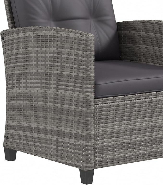 Outsunny 4 Pieces Patio Furniture Sets with Cushions, PE Rattan Wicker Conversation Chairs with Two-Tier Coffee Table for Backyard Porch Garden Poolside and Deck, Gray