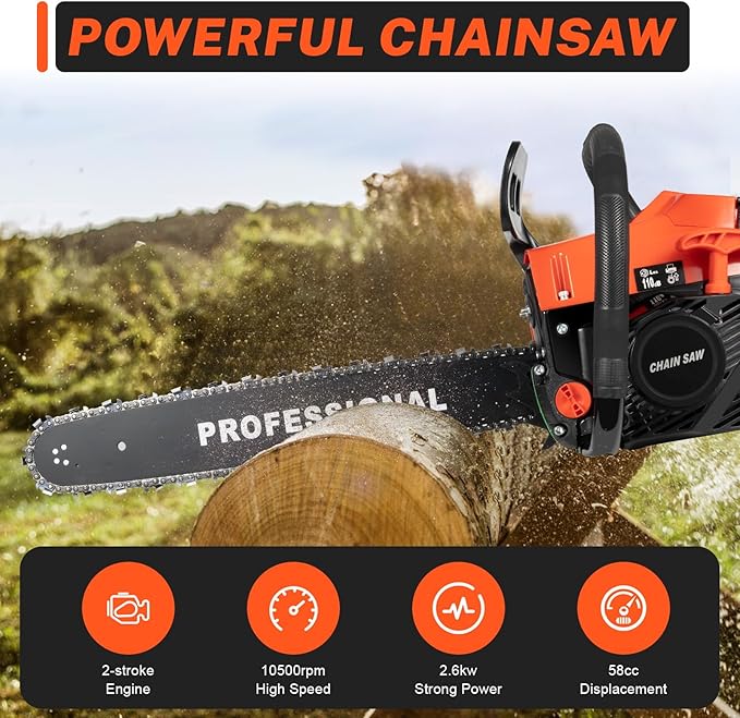 DYRABREST 58CC 20" Gas Chainsaw Gas Powered Chainsaws Handheld Cordless Petrol Gasoline Chain Saw for Wood Pruning, Tree Stump Trimming, Firewood Cutting (20in)
