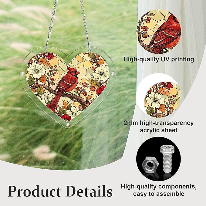 Acrylic Puzzle Suncatcher, Sun Catchers Puzzle for Window Hanging | 8.9 in Heart-shaped Cardinal DIY Suncatcher Puzzle Gifts for Adults, Women, Men, Wife, Mom, Birds Lover, Home & Garden Decor