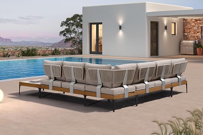 PURPLE LEAF 5 Pieces Outdoor Conversation Furniture Sets with Coffee Tables Patio Wicker Sectional Sets Aluminum L-Shaped Sofa Chairs for Balcony Yard Garden Poolside, Cushions and Pillows Included