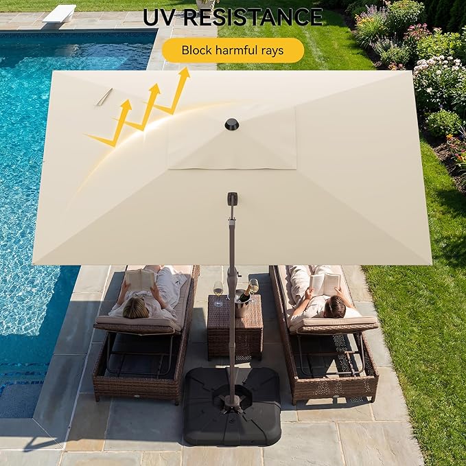 9x12 FT Cantilever Patio Umbrella with Base, Large Rectangular Offset Outdoor Umbrella with 360° Rotation, Heavy Duty Shade Umbrella for Garden Backyard Deck Poolside Courtyard, Beige