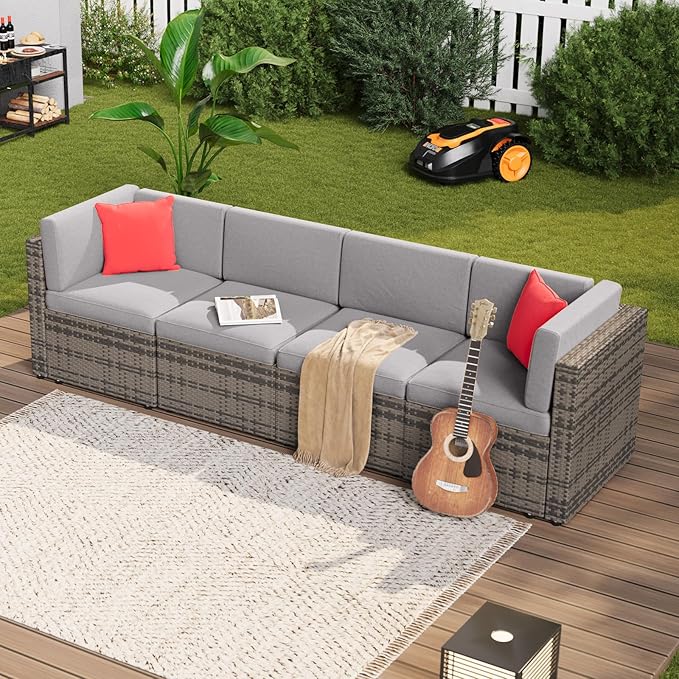 Aoxun 1 Piece Outdoor Patio Furniture Set 4 Seats, Gray